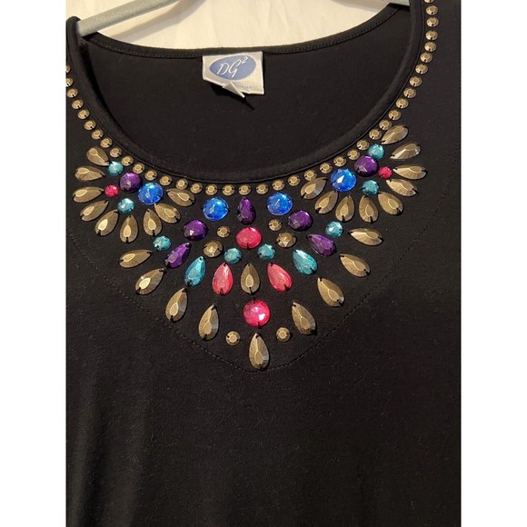 Diane Gilman DG2 HSN Beaded Black Rayon Tunic Multicolor Gemstones size Large - Picture 8 of 11